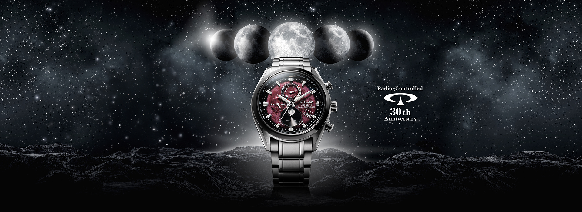 Citizen horloge met ruimteachtergrond, viert zijn 30-jarig jubileum.