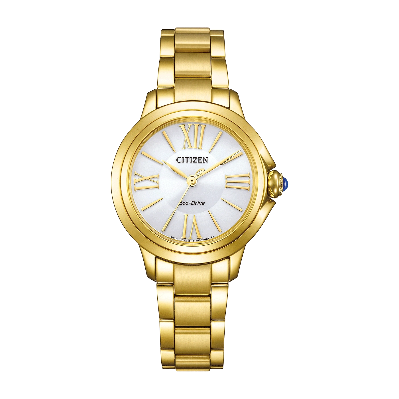 Gouden Citizen Eco-Drive horloge met witte wijzerplaat en gouden band