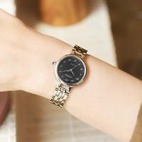 Pols horloge om de pols, zwarte wijzerplaat, zilveren band, Citizen Eco-Drive, elegant.