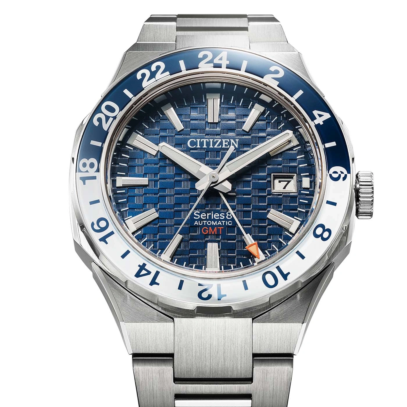 Citizen Series 8 GMT automatisch horloge met blauwe wijzerplaat en stalen band