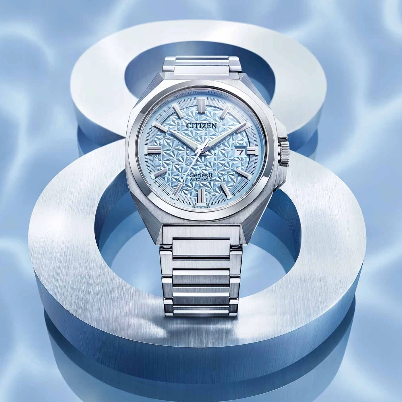 Citizen horloge, Serie 8, automatisch, blauwe wijzerplaat, roestvrij staal, modern design