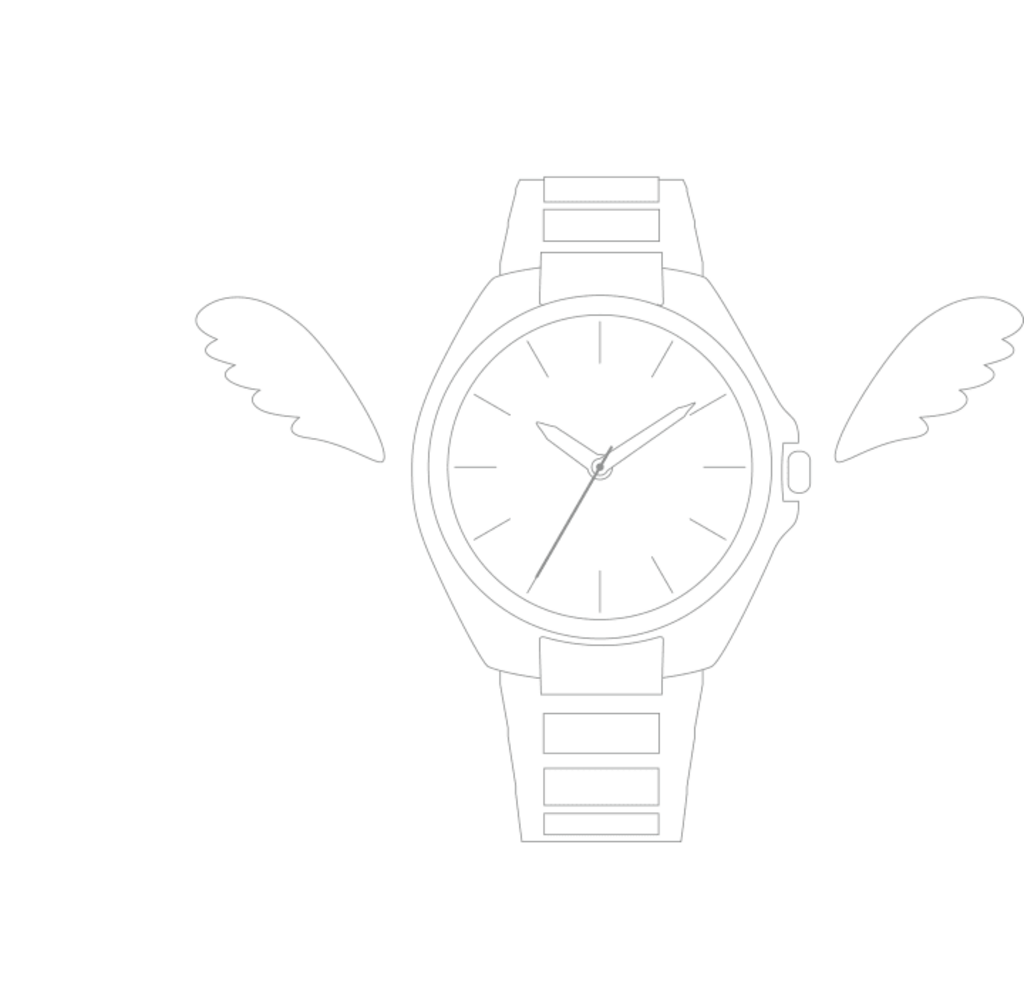 Horloge met vleugels, een symbool van voorbijvliegende tijd, een conceptuele illustratie.
