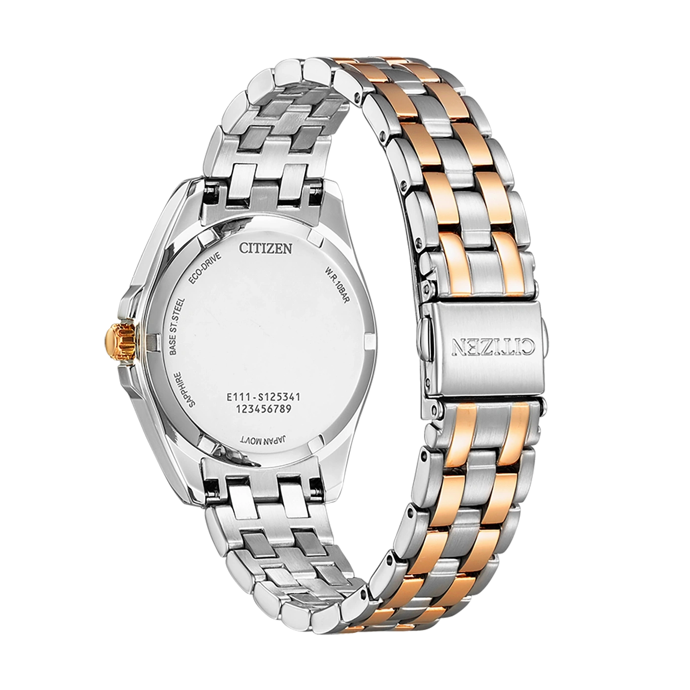 Citizen horlogerug met details: saffier, eco-drive, base st. steel, japan movt.