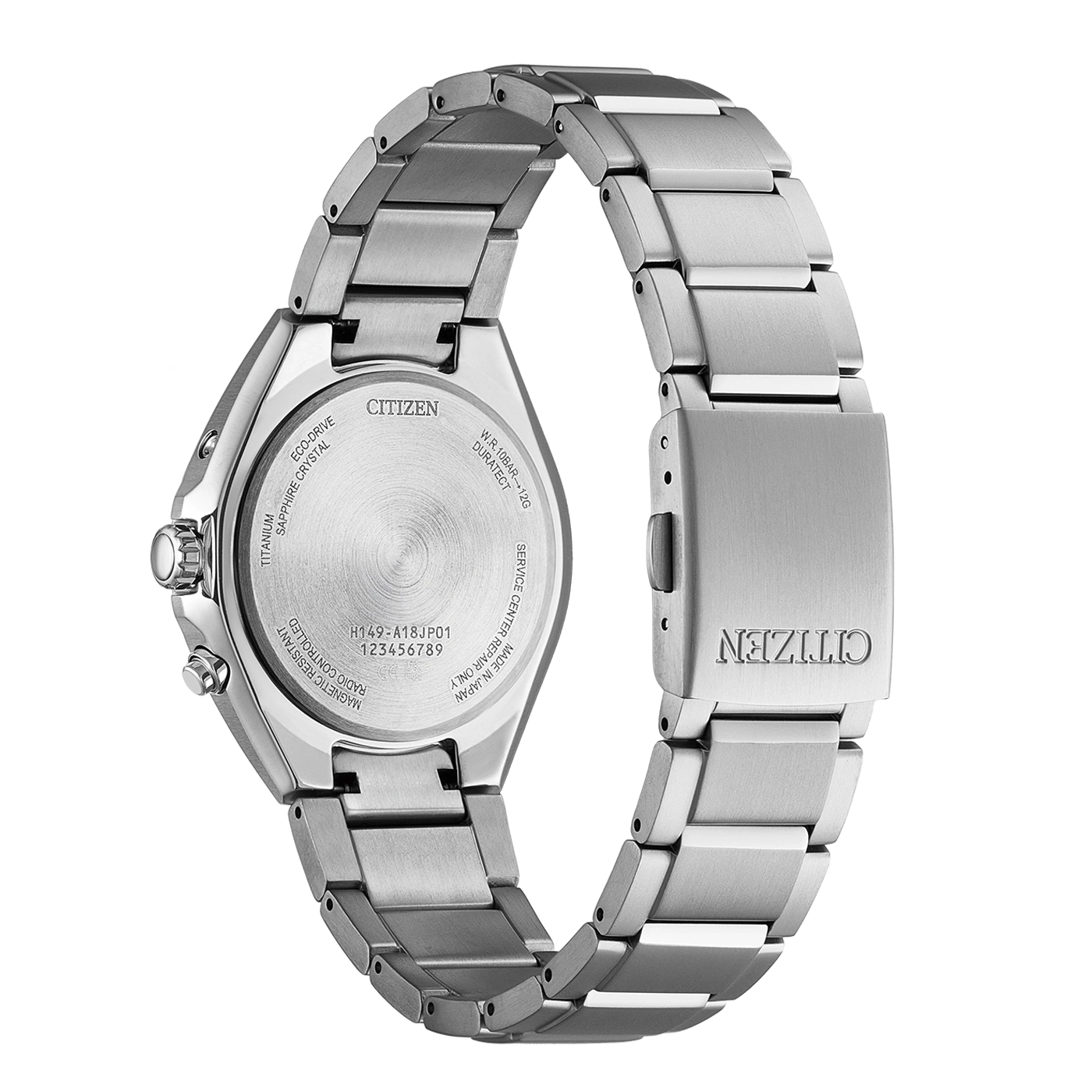 Een Citizen Eco-Drive horloge met titanium kast en saffierglas.