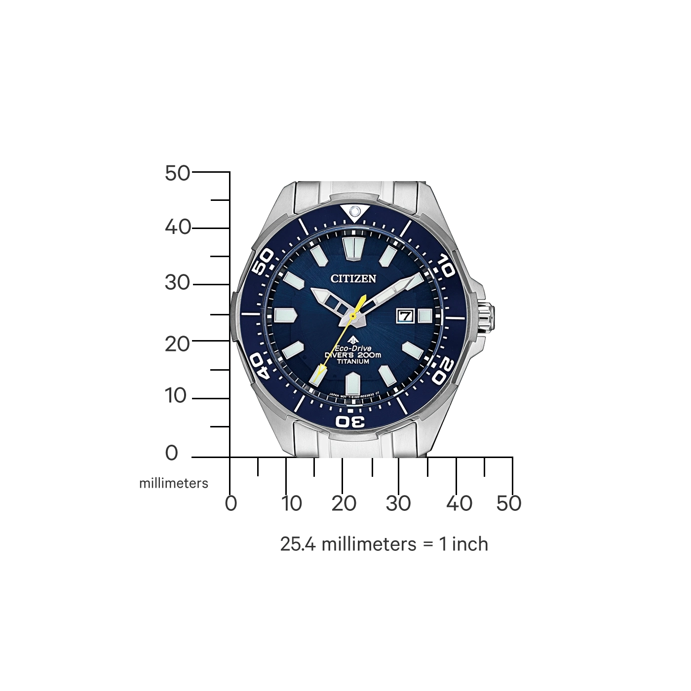 Citizen horloge met blauwe wijzerplaat, titanium en Eco-Drive technologie.