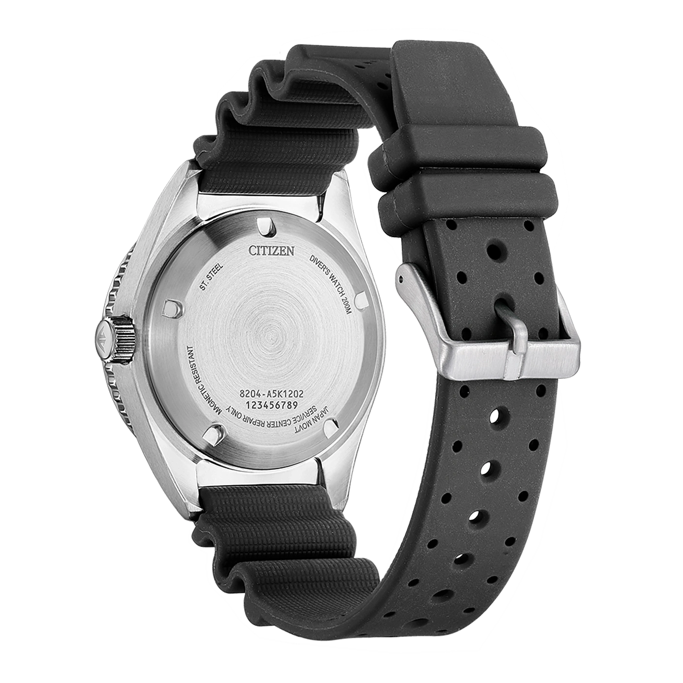 Citizen horloge, zwarte band, roestvrij staal, duikershorloge, magnetisch resistent