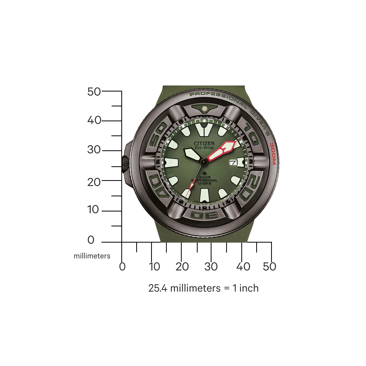 Citizen Eco-Drive horloge met groene wijzerplaat en band, 300M Professional Diver's.
