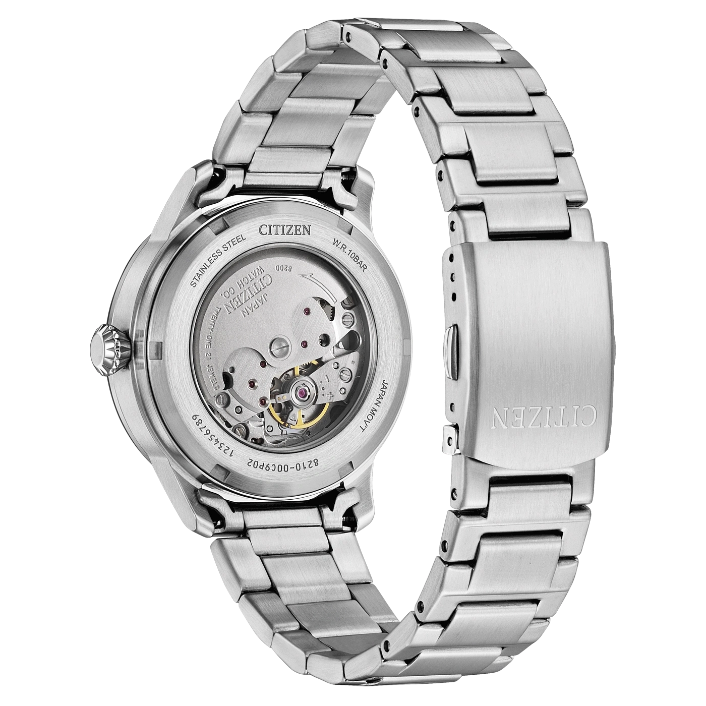 Citizen horlogerug, roestvrij staal, automatisch uurwerk, zichtbaar mechanisme, Japans, elegant design