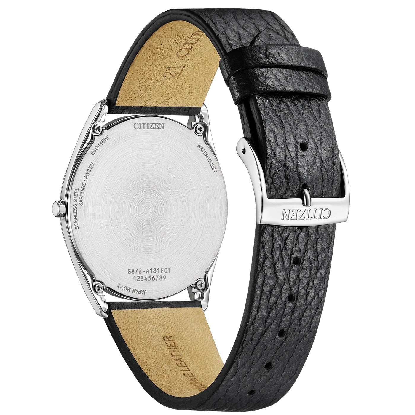 Citizen horlogerug met leren band, roestvrij staal, saffierkristal, eco-drive
