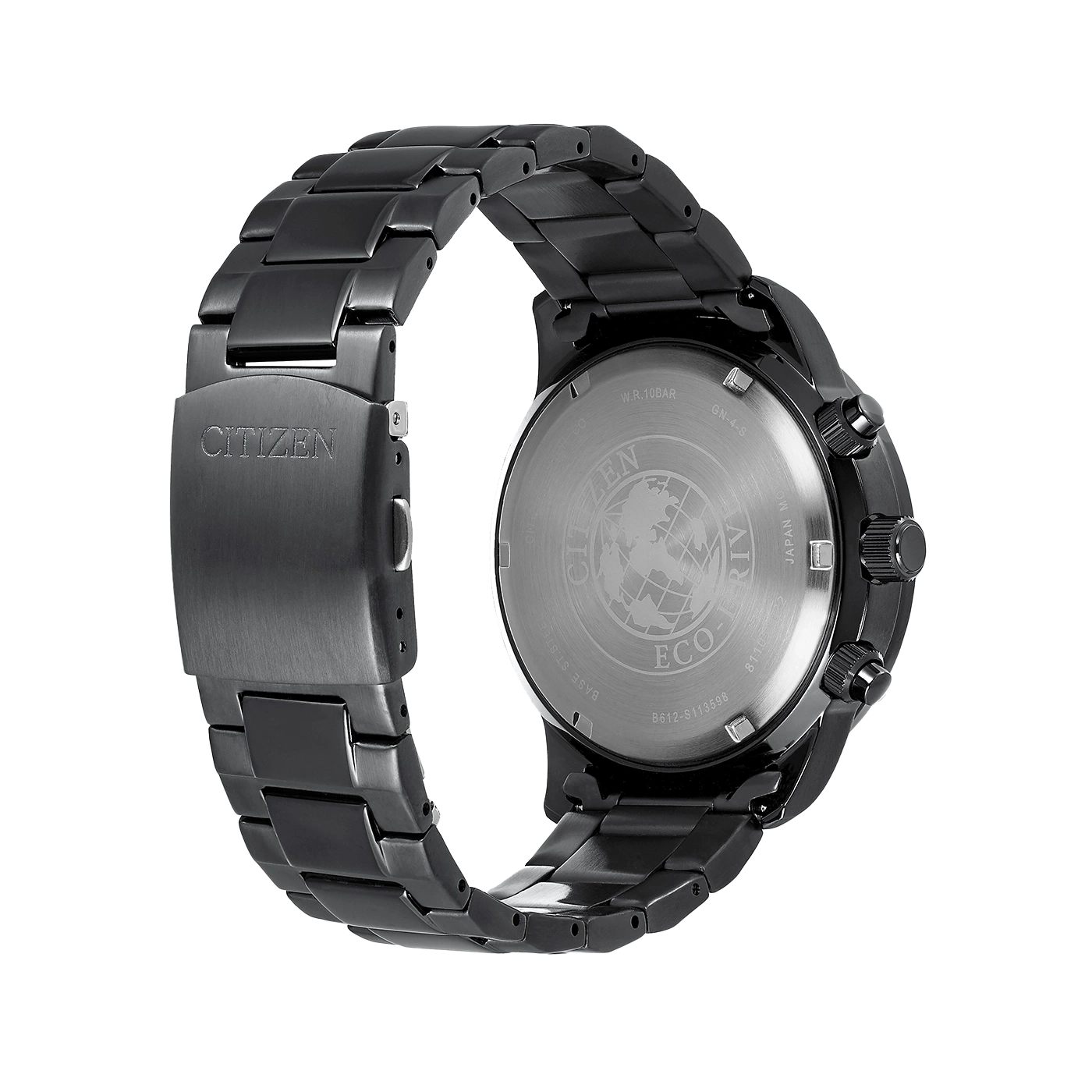 Citizen horloge, zwart, achteraanzicht, roestvrij staal, Eco-Drive, waterdicht