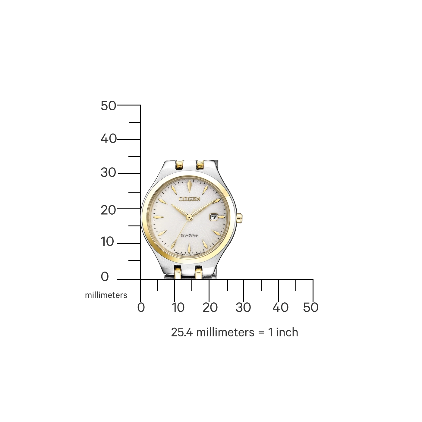 Citizen horloge met gouden accenten, Eco-Drive en datumweergave.