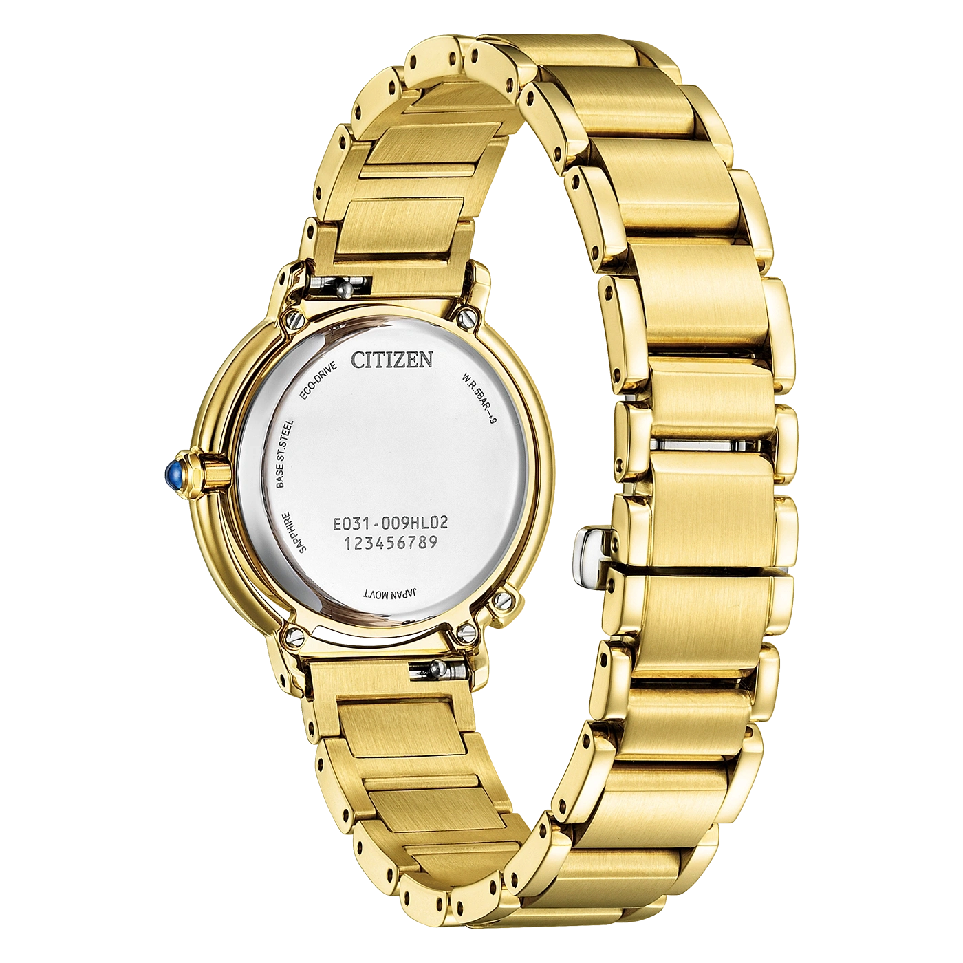 Gouden Citizen horloge met een witte wijzerplaat en een gouden armband.