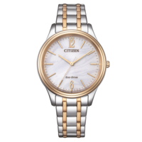 Citizen horloge met goud-zilveren armband, witte wijzerplaat, elegant design