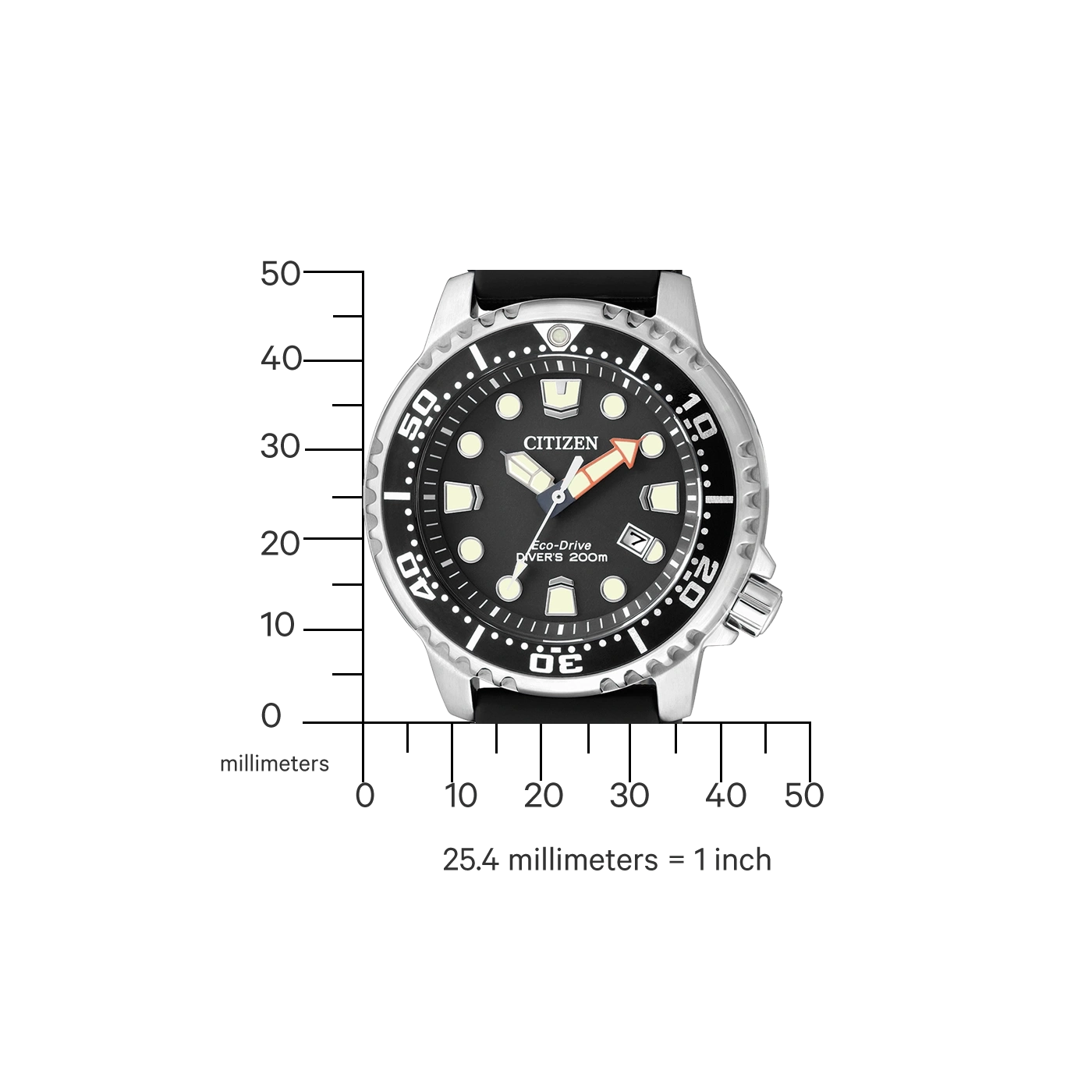 Citizen horloge met zwarte wijzerplaat, zilveren bezel en zwarte band. Eco-Drive.