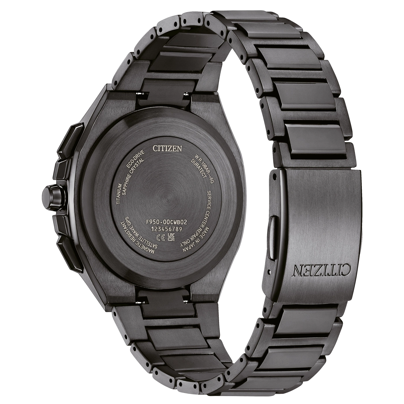 Zwarte Citizen horloge met titanium, saffierkristal en GPS-functies.