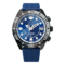 Citizen horloge met blauwe band en wijzerplaat, zwarte bezel en witte markeringen.
