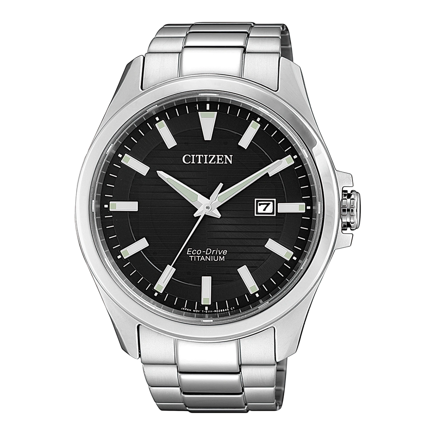 Citizen Eco-Drive Titanium horloge met zwarte wijzerplaat en zilveren armband