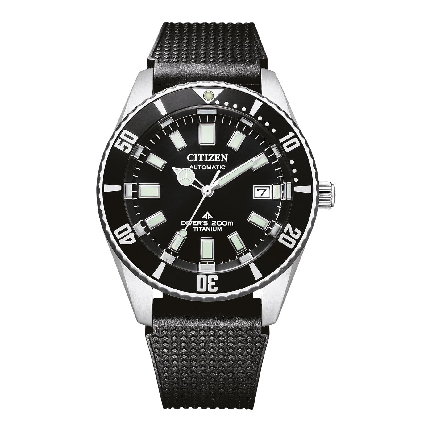 Citizen horloge met zwarte wijzerplaat en rubberen band, duikershorloge, automatisch