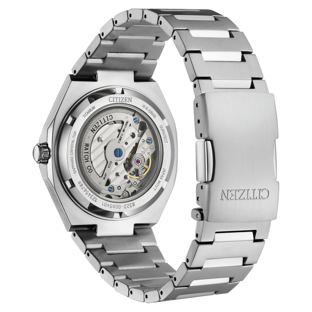 Citizen horloge achterkant, titanium, saffier kristal, automatisch uurwerk, Japans, 10 bar waterdicht