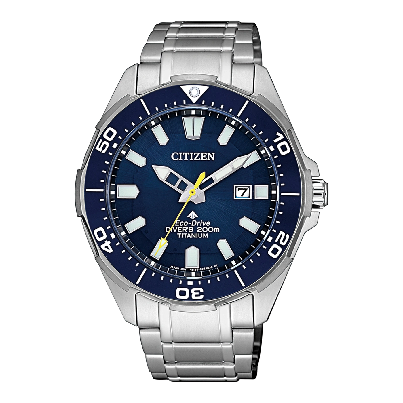 Citizen horloge met blauwe wijzerplaat, titanium, Eco-Drive, duikhorloge, datumweergave, roestvrijstalen armband