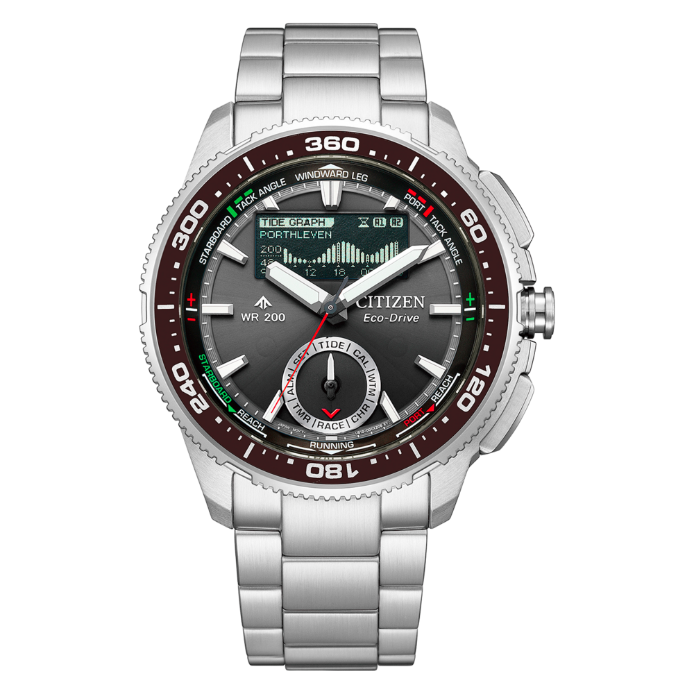 Citizen Eco-Drive horloge met getijdengrafiek.
