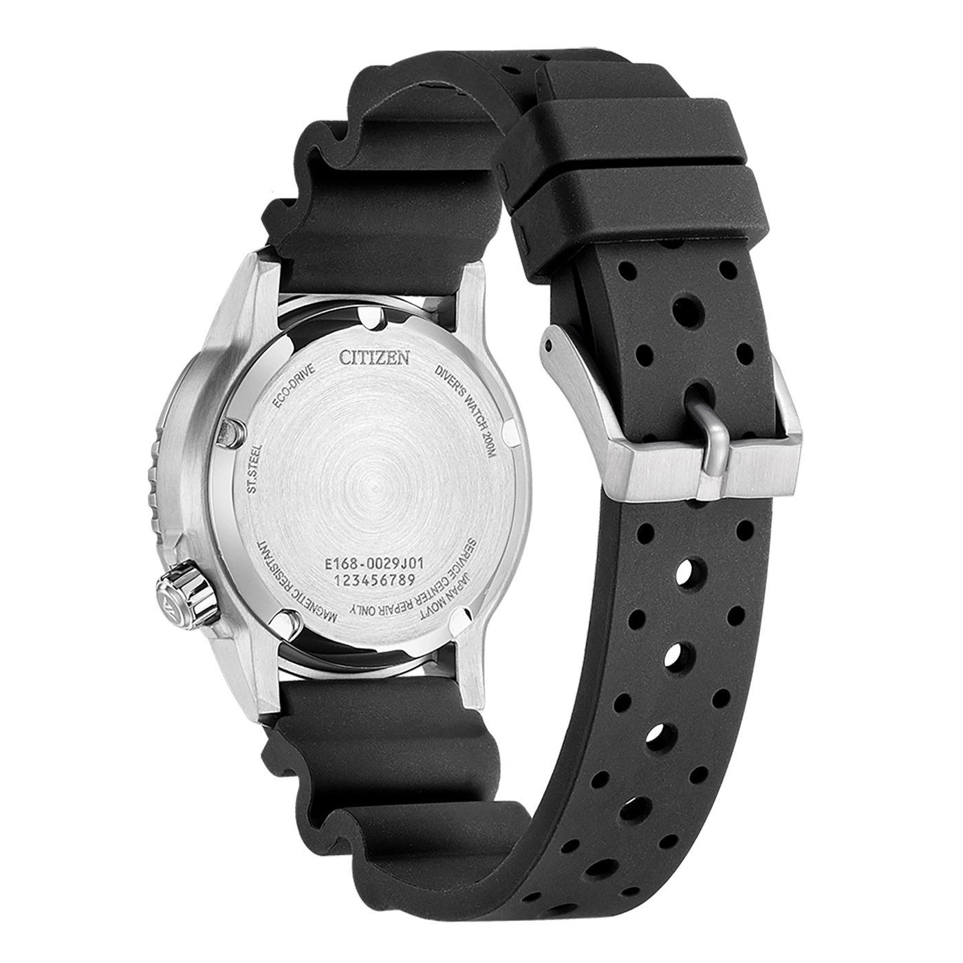 Citizen horlogerug met zwarte band, Eco-Drive, Diver's Watch 200M, ST. STEEL
