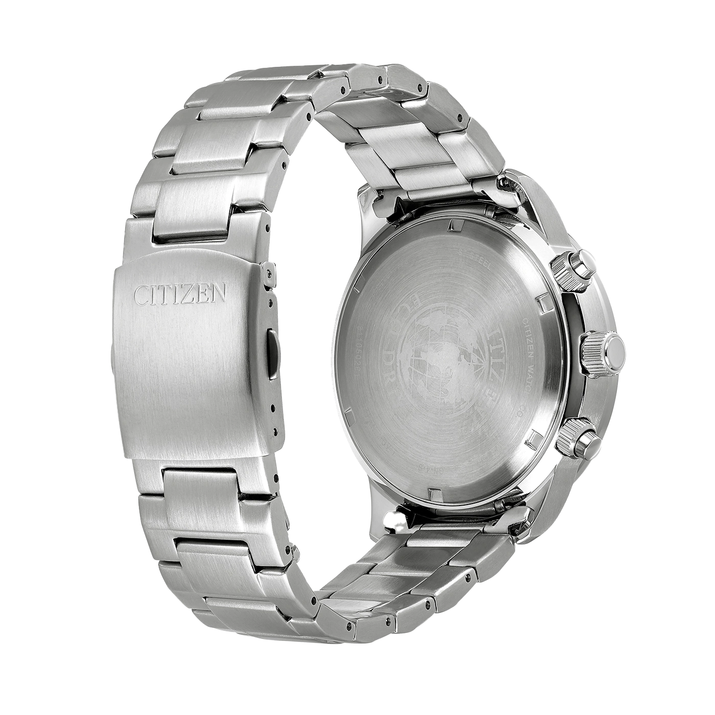 Citizen horloge, roestvrij staal, achteraanzicht, sluiting, armband, zilver, detail, close-up