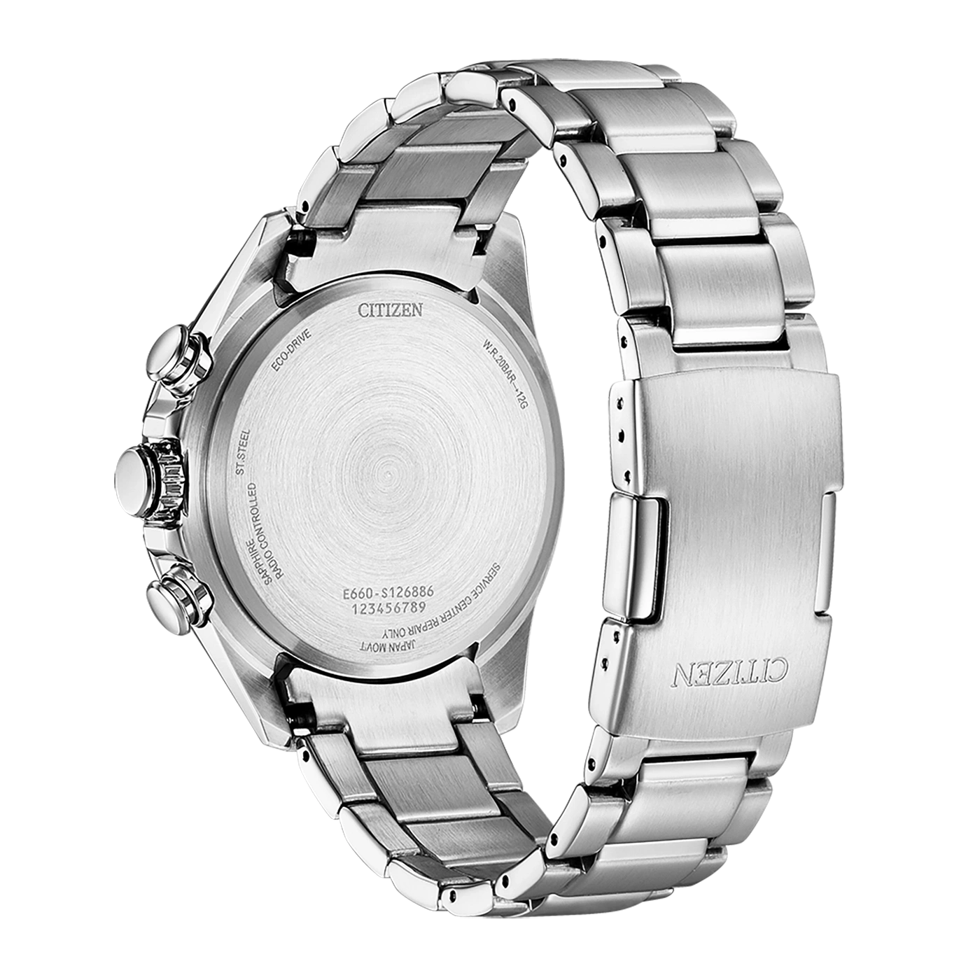 Citizen horlogerug met details: Eco-Drive, Sapphire en Japan Movt.