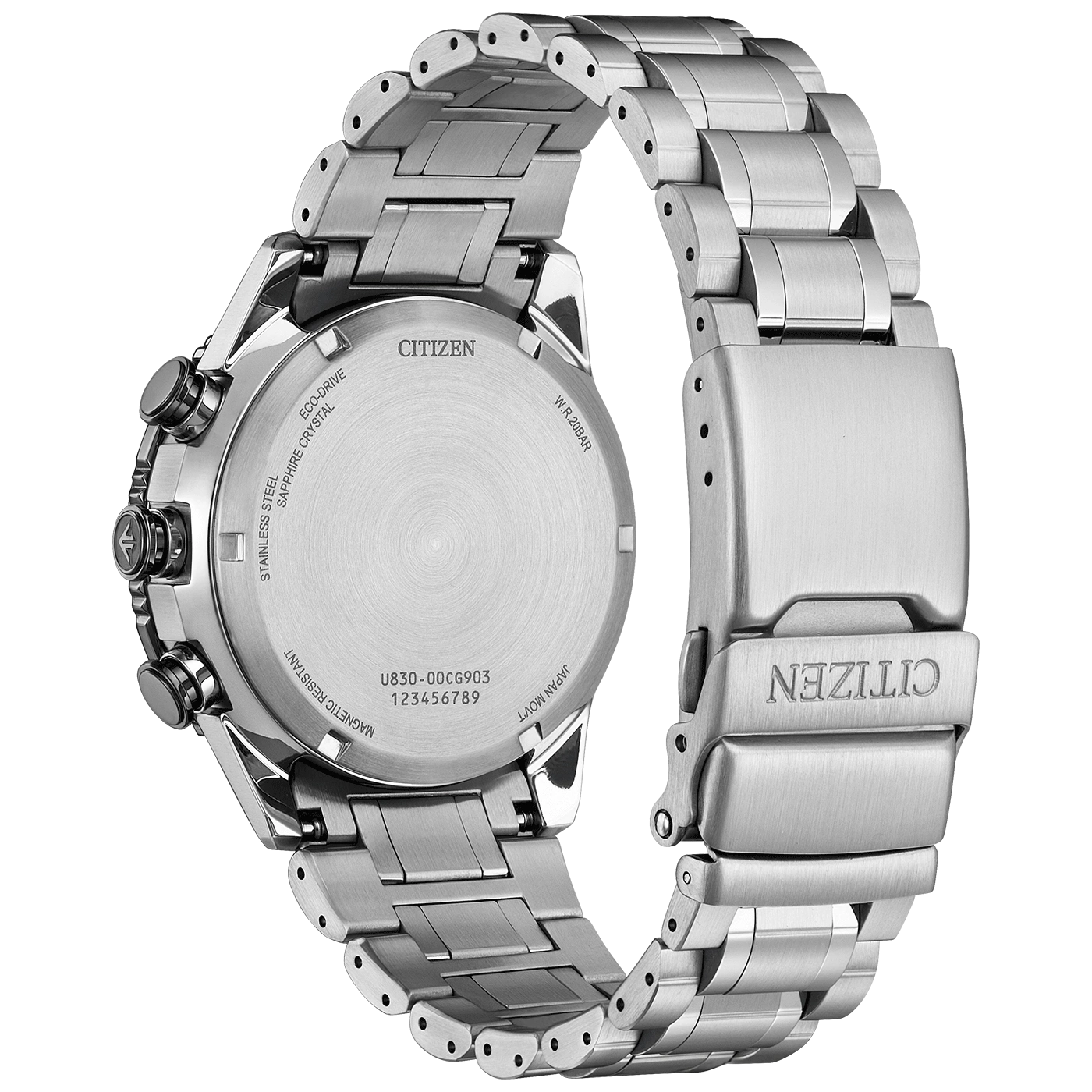 Citizen horlogerug, roestvrij staal, Eco-Drive, saffierkristal, waterbestendig.
