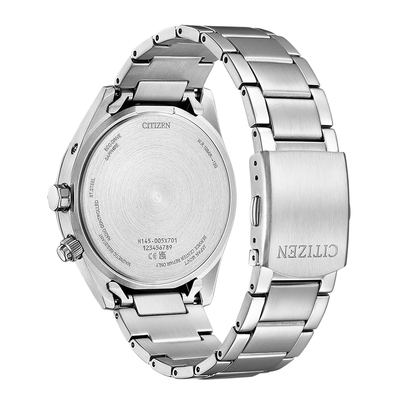 Citizen horlogerug, roestvrij staal, Eco-Drive, radiogestuurd, waterdicht.