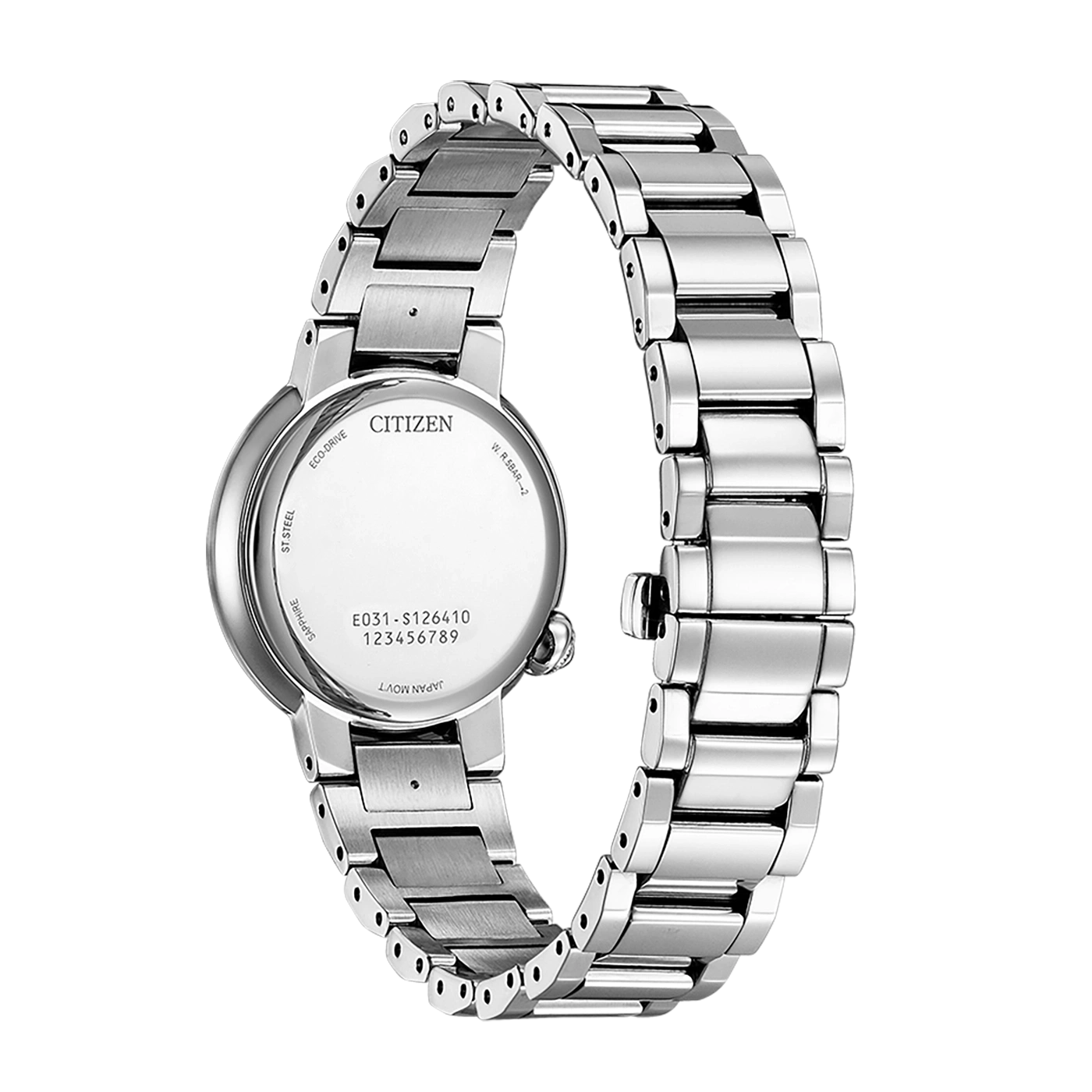 Citizen horlogerug met details: Eco-Drive, Sapphire, Roestvrij staal, Japan Movt.