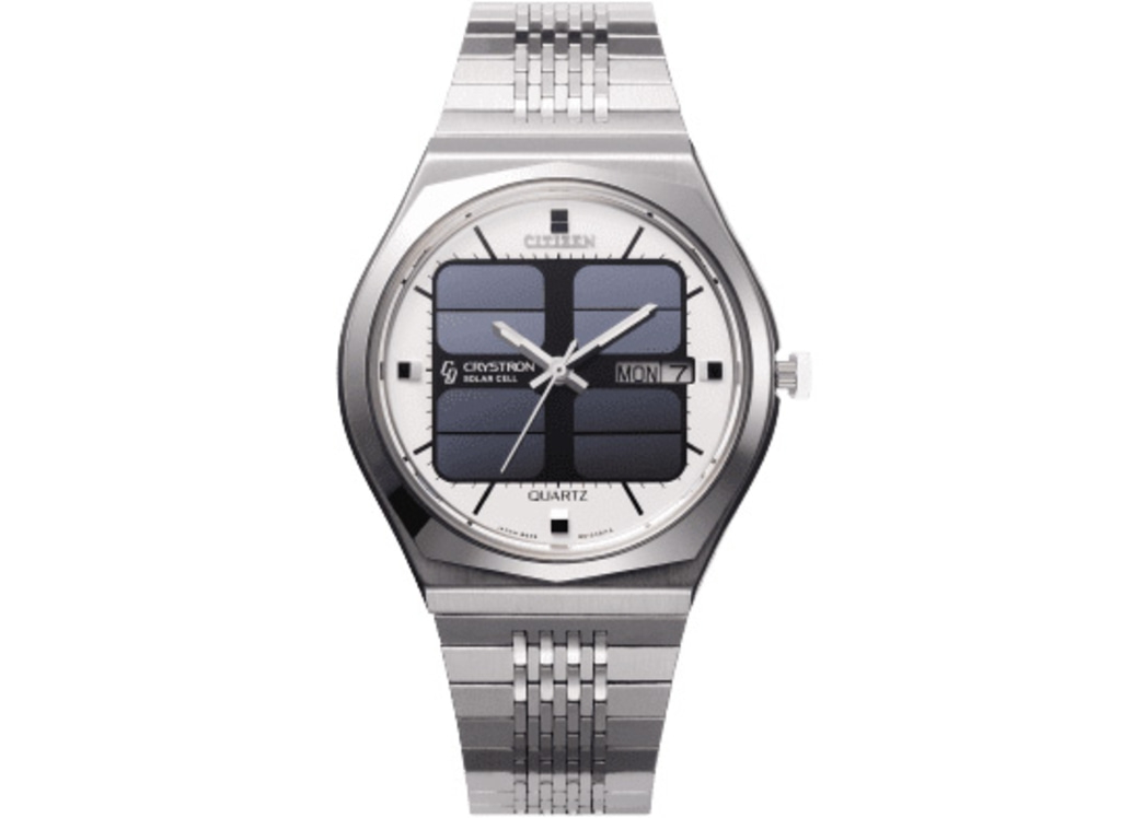 Citizen Crystron zonnecel horloge met zilveren band en witte wijzerplaat