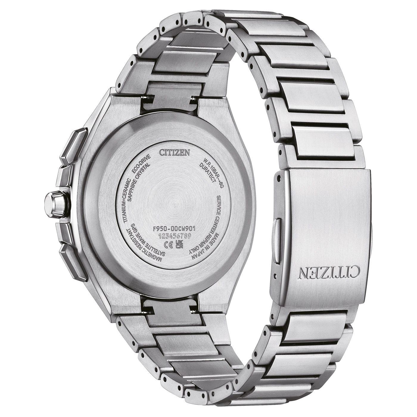 Citizen horloge achterkant, titanium, keramiek, GPS, magnetisch, Eco-Drive, saffierkristal