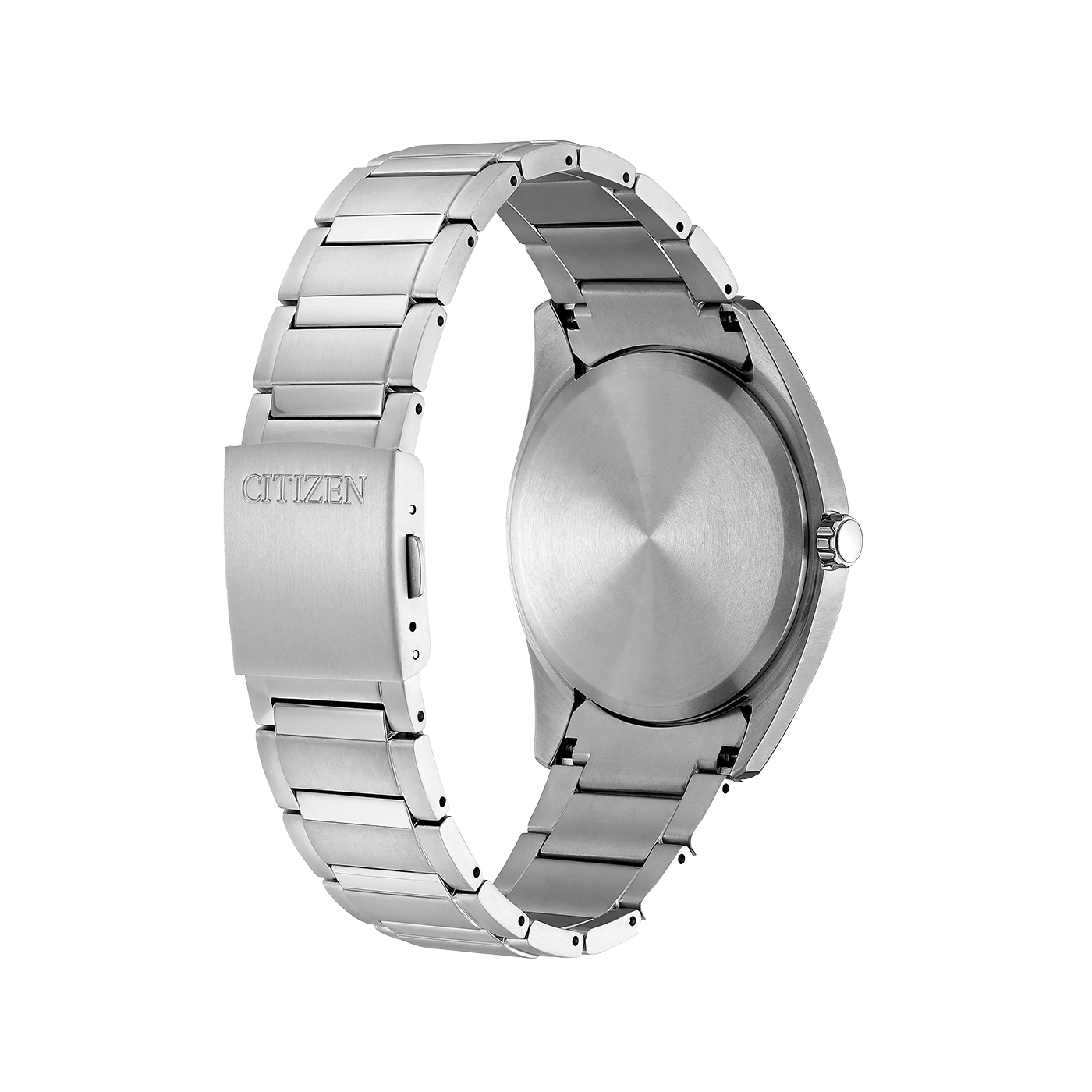 Citizen horloge achterkant, roestvrijstalen band, zilverkleurig, elegant design