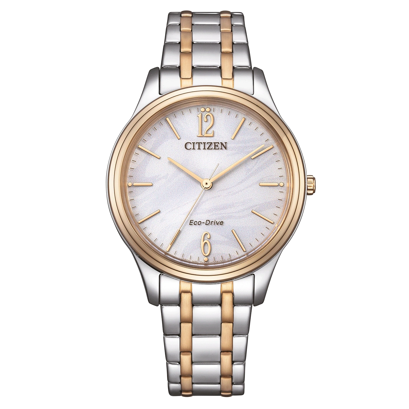 Citizen horloge met goud-zilveren armband, witte wijzerplaat, elegant design