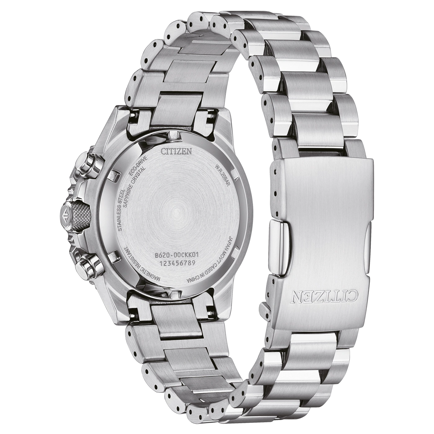 Citizen horlogekast, roestvrij staal, Eco-Drive, saffierkristal, W.R.20BAR, Japan