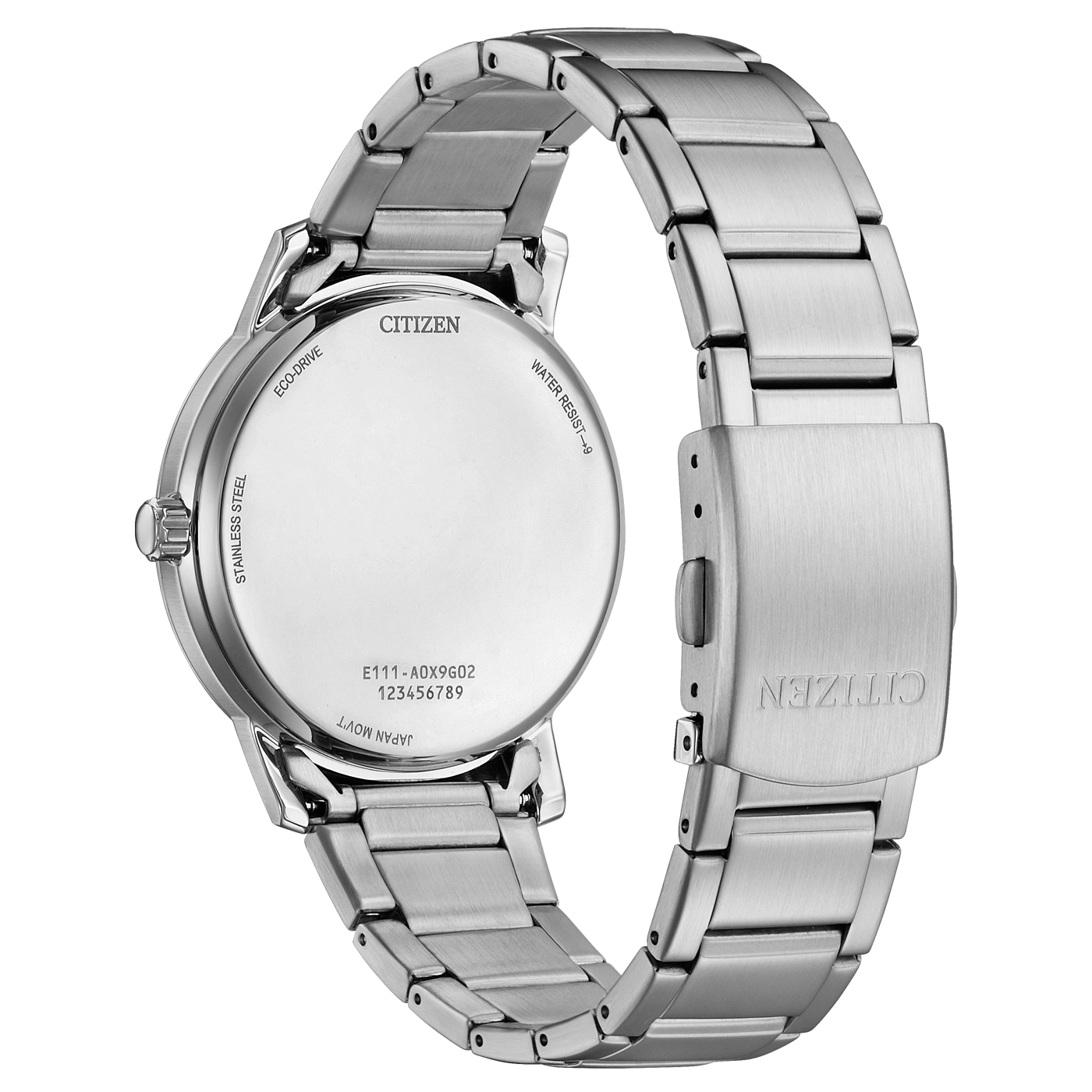 Citizen horlogerug, roestvrij staal, Eco-Drive, waterbestendig, Japanse uurwerk, modelnummer.