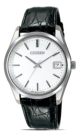 Citizen horloge met witte wijzerplaat en zwarte leren band