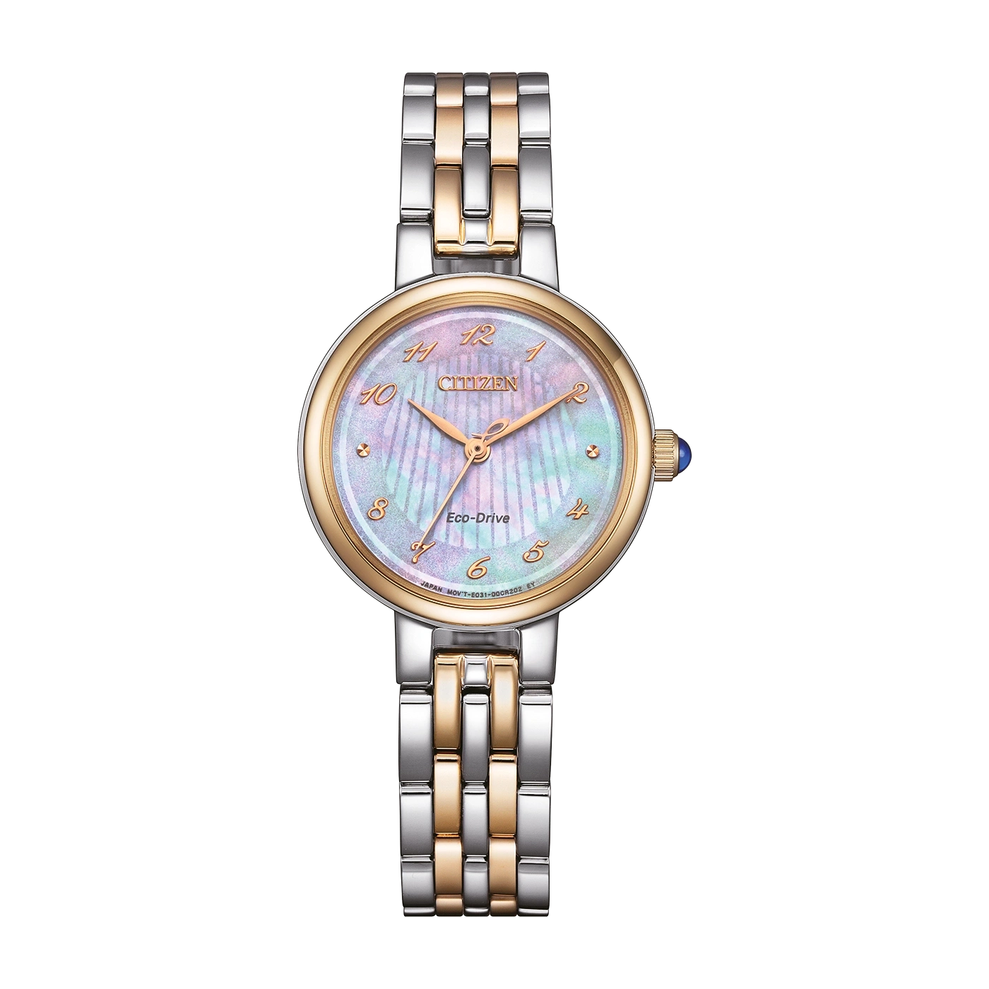 Citizen horloge met gouden en zilveren band, parelmoer wijzerplaat, Eco-Drive