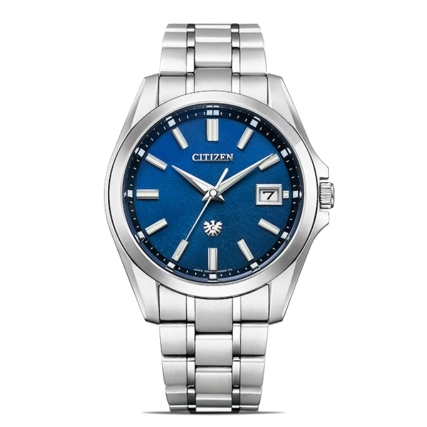 Citizen horloge met blauwe wijzerplaat en zilveren armband