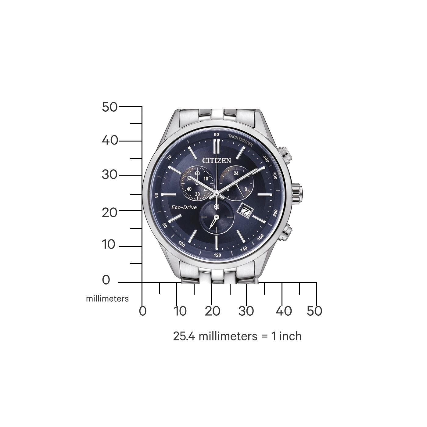 Citizen horloge met tachymeter, Eco-Drive en chronograaf functies, roestvrij staal