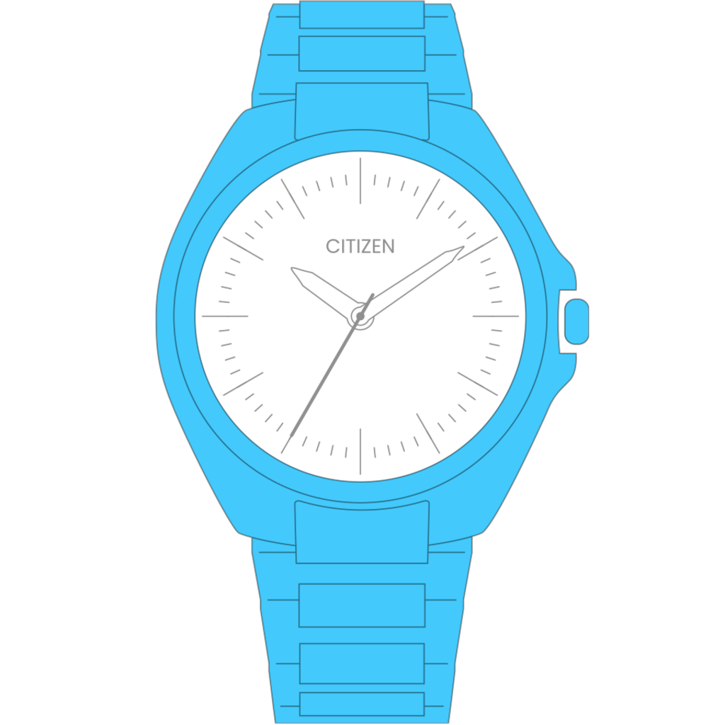 Citizen horloge met zwarte wijzerplaat en blauwe band