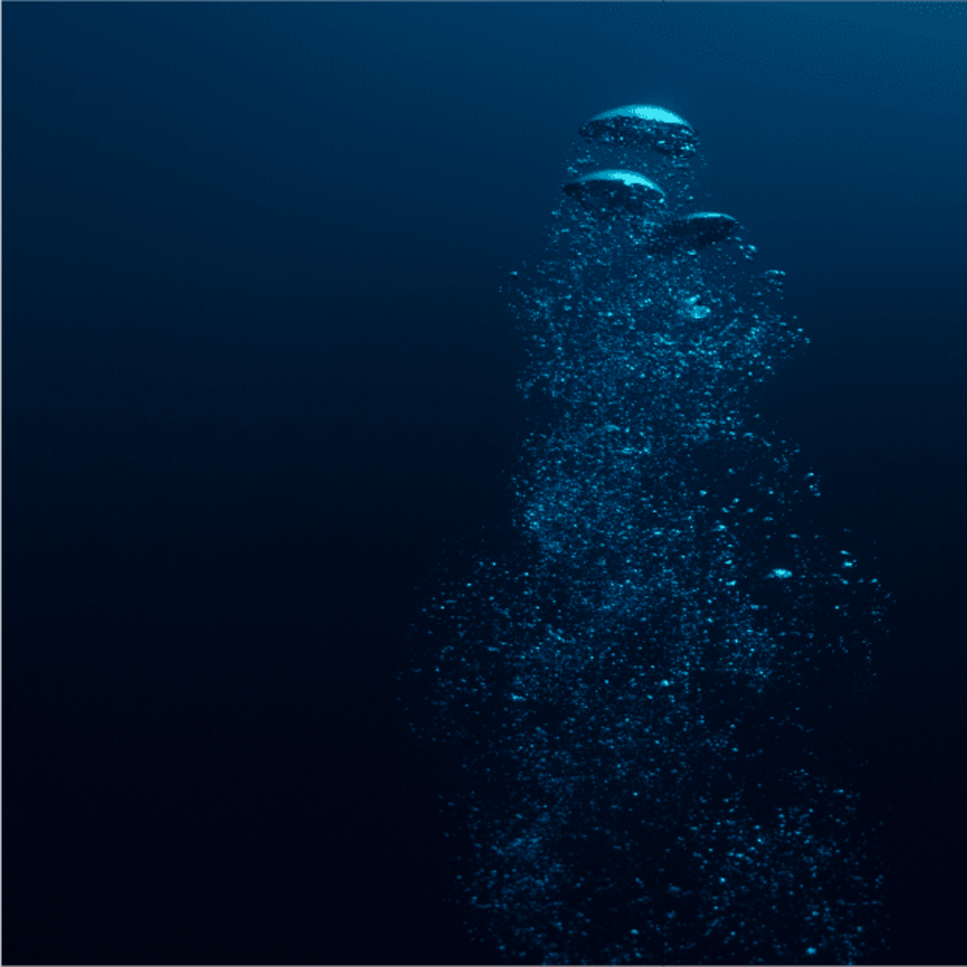 Bellen stijgen op in diepblauw water, onderwater scène, oceaan