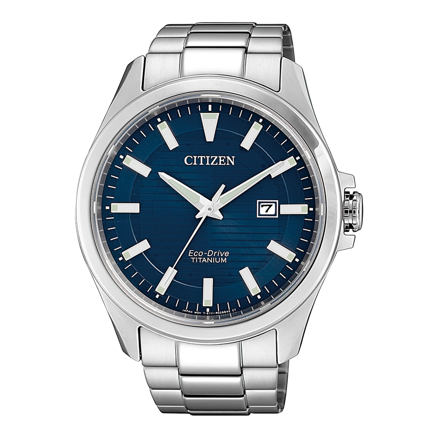 Citizen horloge met blauwe wijzerplaat en zilveren band, Eco-Drive Titanium