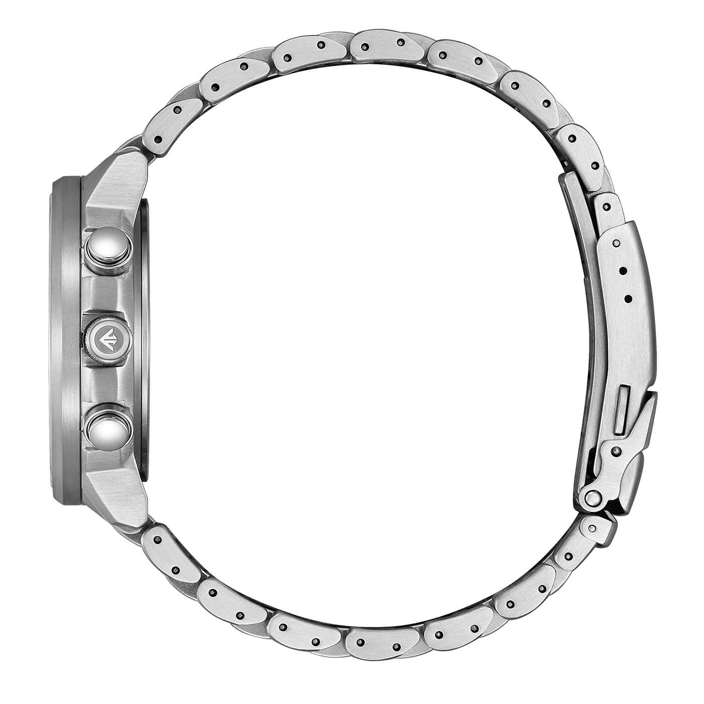 Zilveren horloge met metalen band, zijaanzicht, close-up, elegant ontwerp