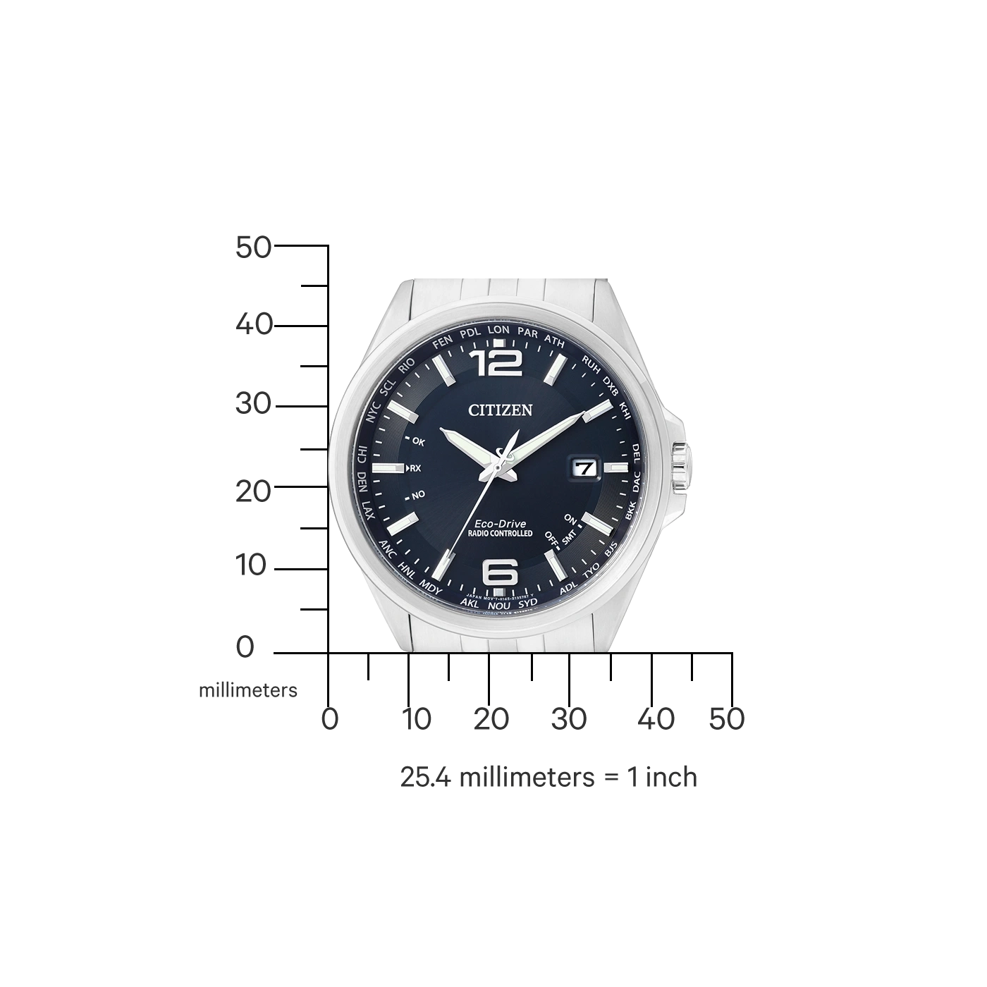 Citizen horloge met tijdzones, Eco-Drive en radiogestuurde functies.