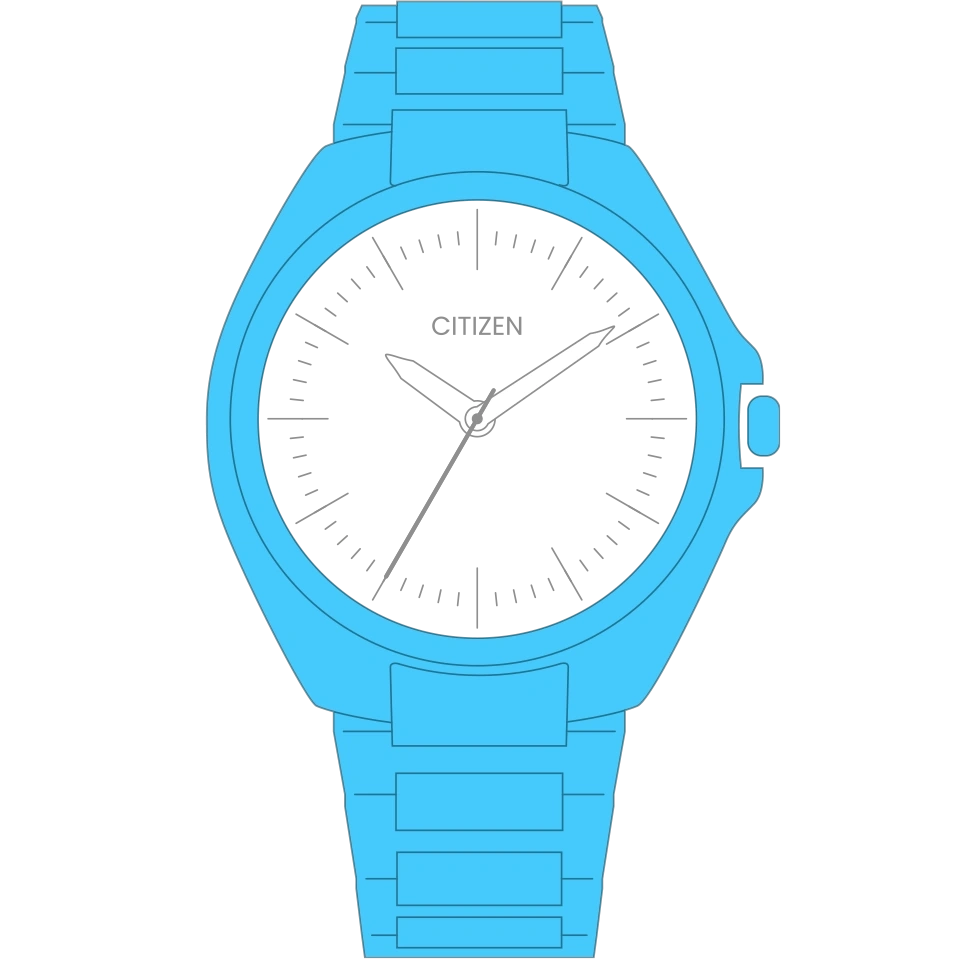 Citizen horloge met zwarte wijzerplaat en blauwe band
