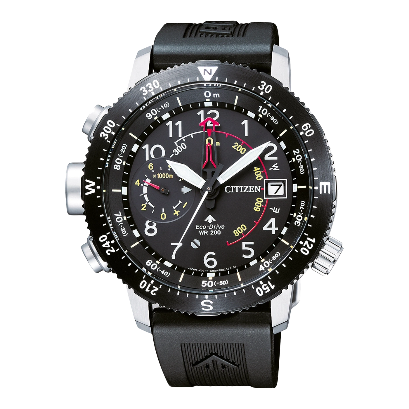 Zwart Citizen horloge met kompas, datum en dieptemeter, perfect om te duiken.