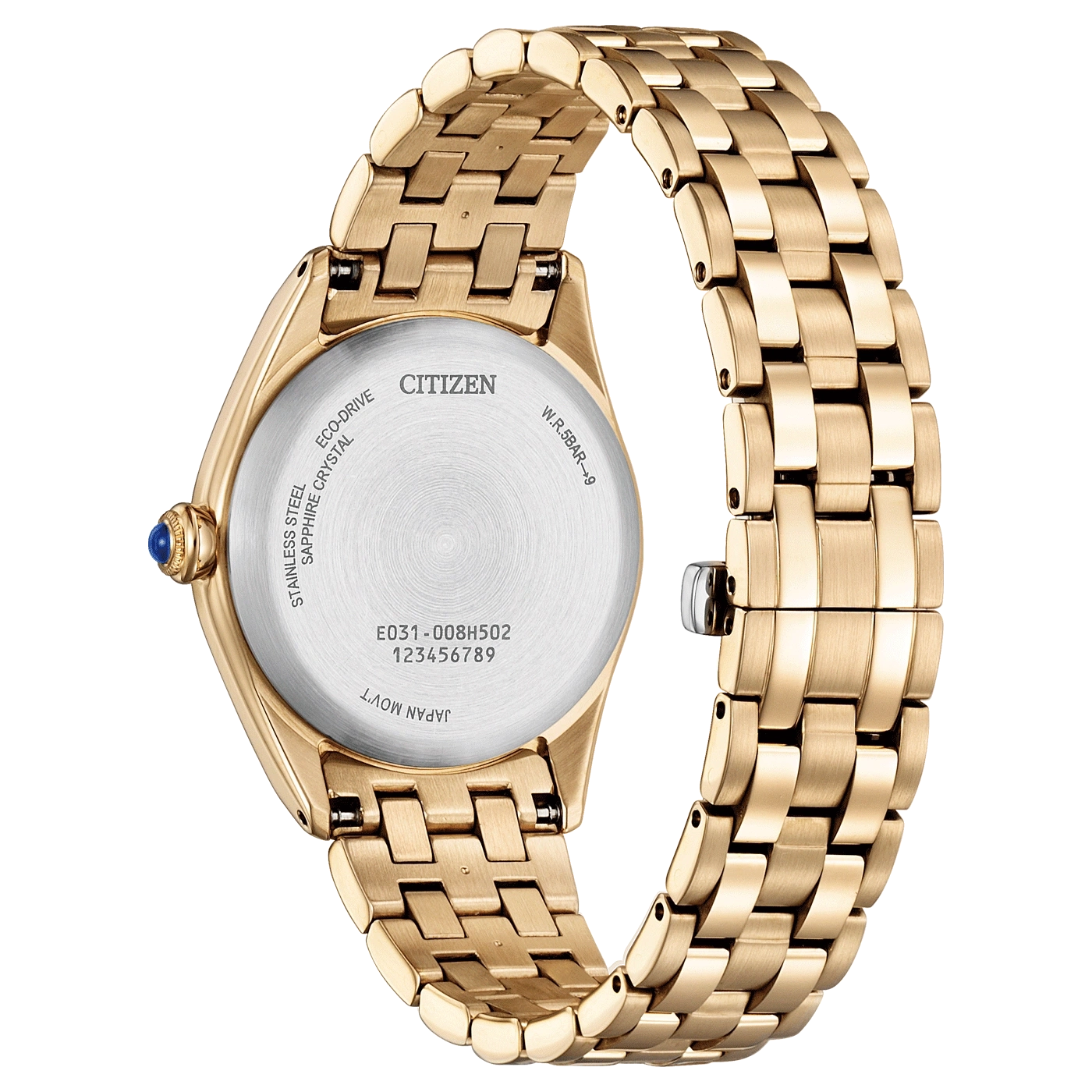 Citizen horloge, goud, roestvrij staal, saffierglas, Eco-Drive, W.R.5BAR-9, Japan Mov't