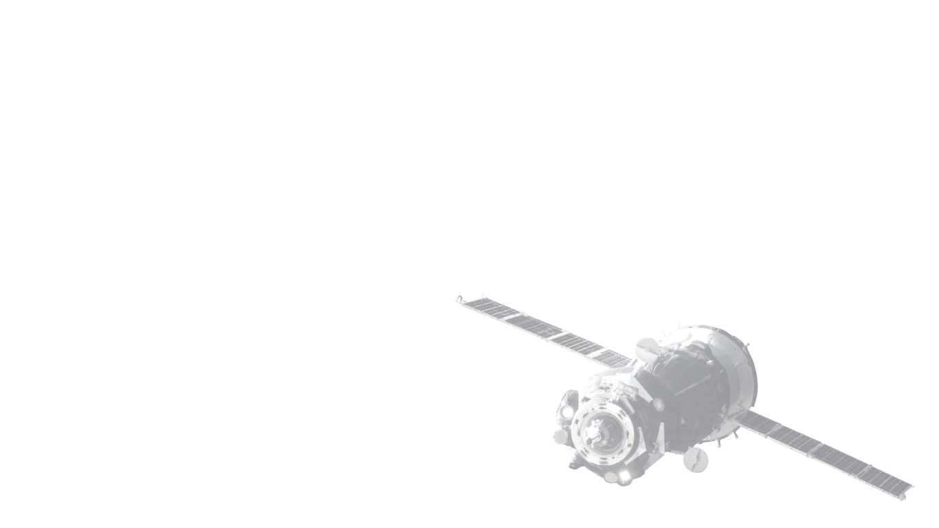 Een ruimtestation in de lucht met zonnepanelen en een witte achtergrond.
